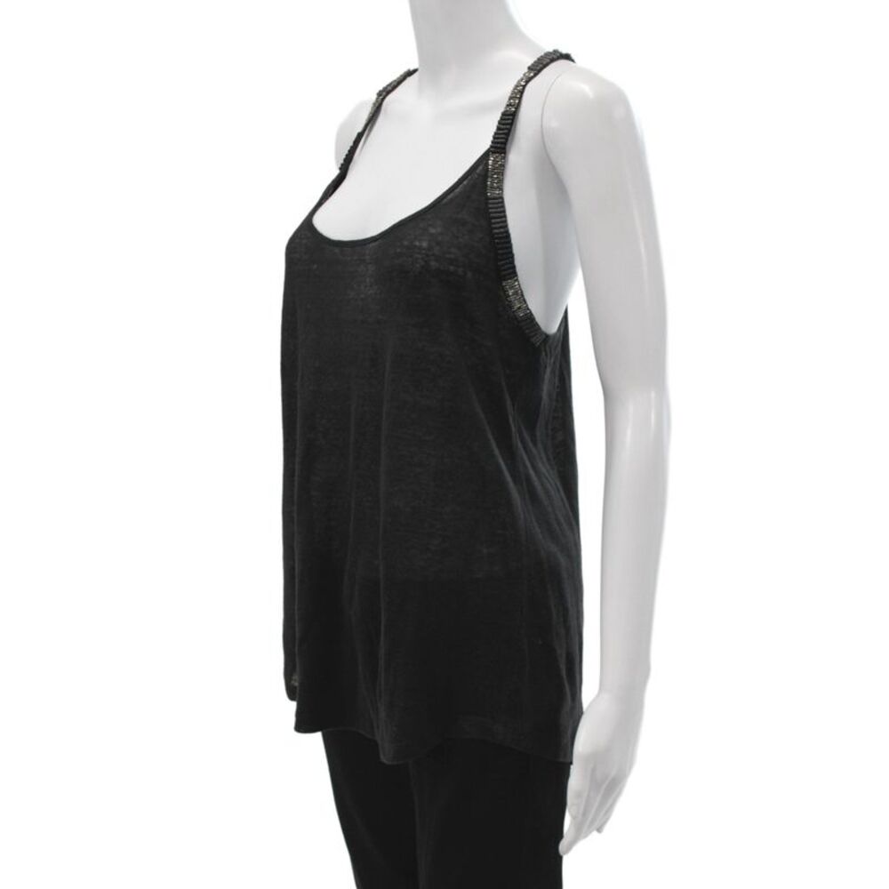 Nue 19 04 Women Linen Beaded Scoop Neck Camisole Black Size 36 - Picture 2 of 6
